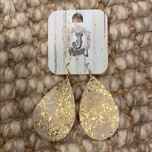 Vegan leather teardrop earrings paisley gold hooks